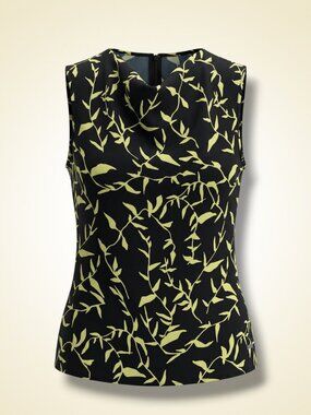 Calvin Klein Navy & Yellow Leaf Print Cowl Neck Sleeveless Top M